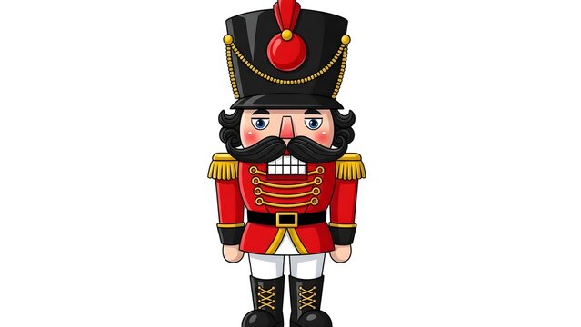 A colorful cartoon nutcracker soldier standing on transparent background