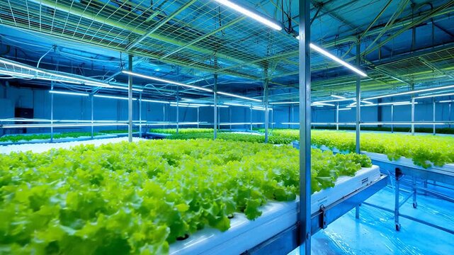 indoor hydroponic farm with lettuce