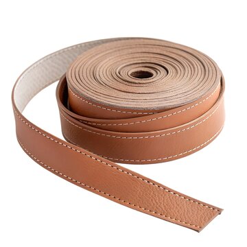 Roll of Leather Strap Isolated on White Background &ndash; Brown Leather Strip Material