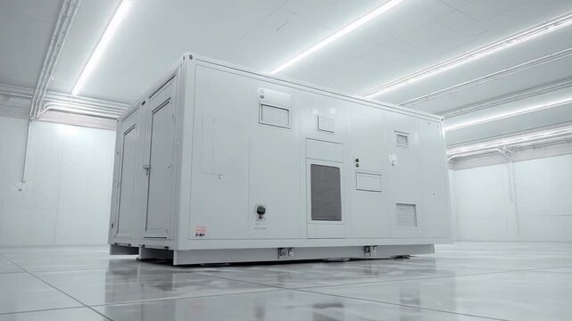 Modular battery storage system providing power for modern technology infrastructure, ensuring energy efficiency and reliability in a controlled environment