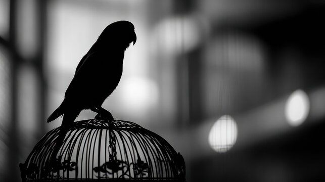 Silhouette of a bird in a cage