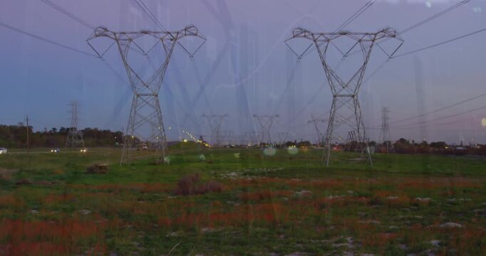 Animation of financial graphs over electricity poles