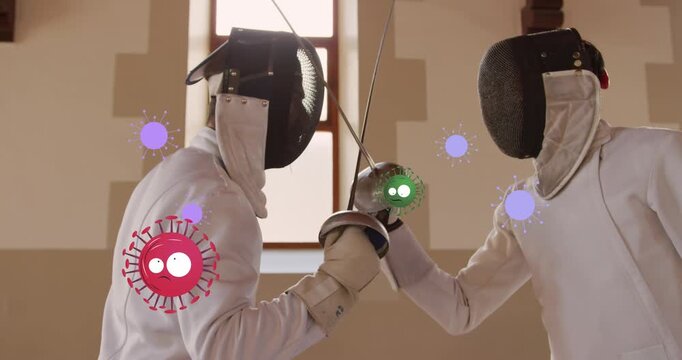 Animation of virus cells over two fencers