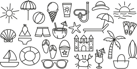 Zestaw bazgrołów plażowych. Rysunki wakacyjne. © EmBer_graphic