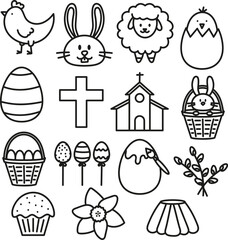 Wielkanocny zestaw bazgrołów. Rysunki przedstawiające symbole Wielkanocne. © EmBer_graphic