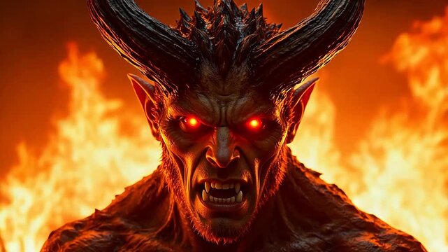 Demon with horns and glowing eyes