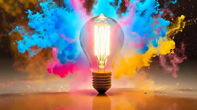 Light bulb with colorful smoke