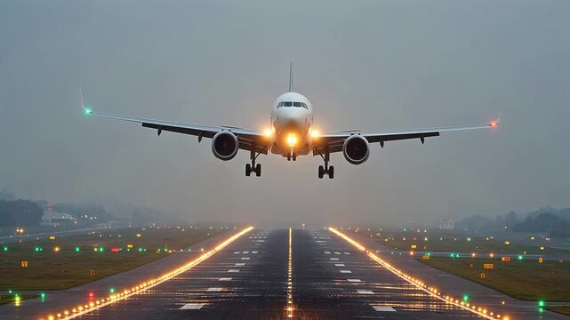 Airplane landing on runway