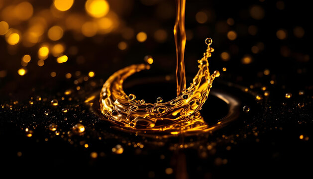 Close-up of gold liquid pouring into the shape of a crescent moon