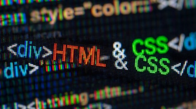 HTML and CSS code snippets displayed on a computer screen, a close-up shot that captures the essence of programming and web development