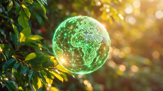 Digital globe in green leaves