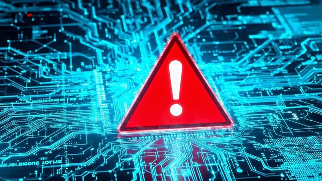 Red warning triangle on circuit board