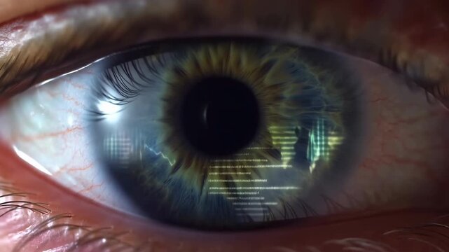 Highresolution Shot Depicting Futuristic Eye Scanning Technology With Reflections And Subtle Moisture