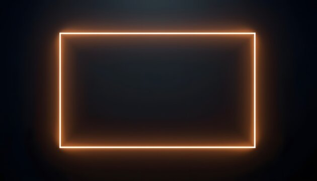 Minimalist glowing golden neon rectangle frame on a dark moody background for modern digital design projects and abstract graphic presentation templates