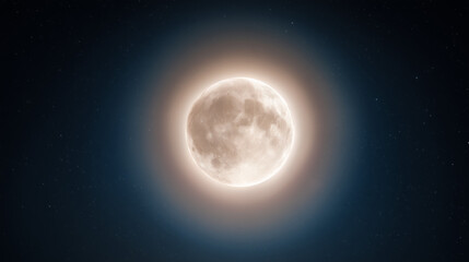 Fototapeta premium Glowing full moon with halo in clear dark night sky