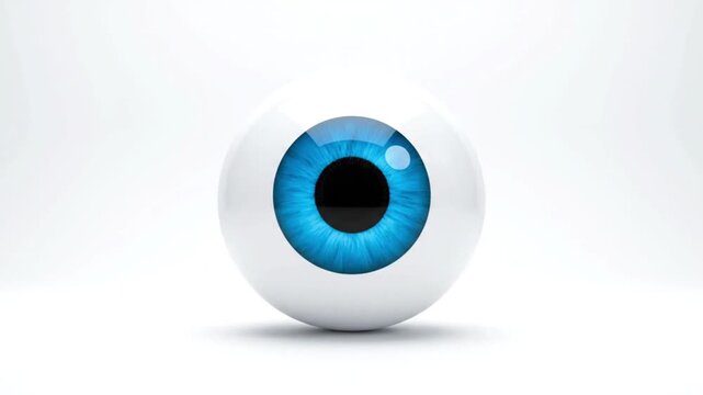 A clean 3d eyeball model with a bright blue iris sits on a minimal background. simple and modern representation of vision and optical clarity.