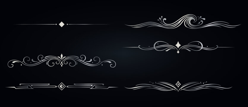 Elegant Silver Divider Set with Decorative Flourish and Vintage Line Ornaments