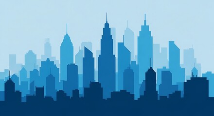 Fototapeta premium Cityscape Silhouette - Urban Skyline in Shades of Blue.