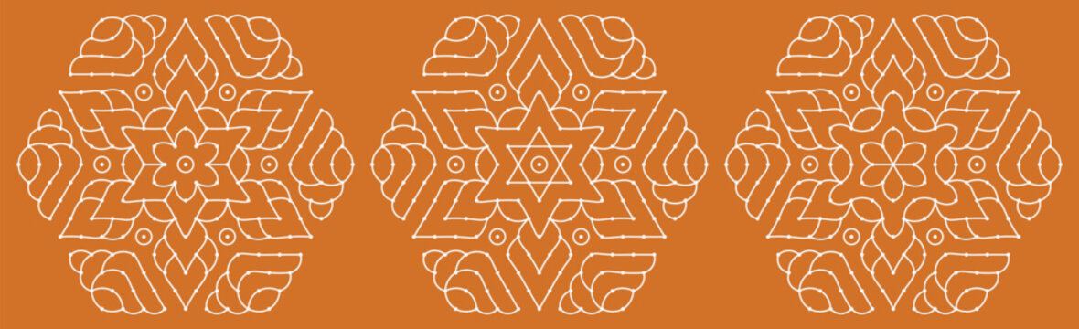 Set of dotted rangoli art. Indian home decor patterns.