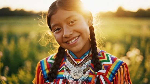 Young native american girl smiling in nature