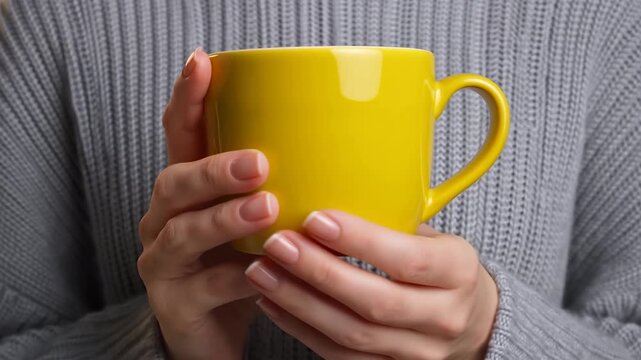 Hands Clutching Mug During Peaceful Morning. Comfortable Home Scene With Beverage And Gentle Lighting