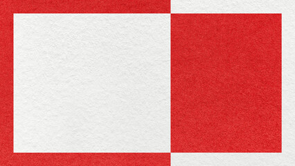 Fototapeta premium Textured white, bright red paper background with frame and geometric panel. Template for presentation with copy space