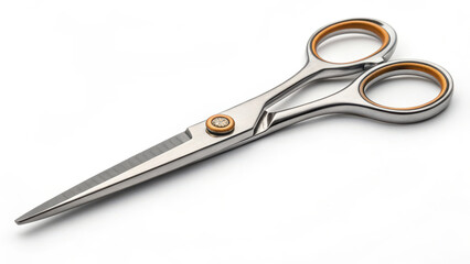 Fototapeta premium Sharp, shiny scissors, essential for cutting and grooming, perfect for hairstyling and beauty. The metallic silver color and ergonomic design suggest precision and quality.
