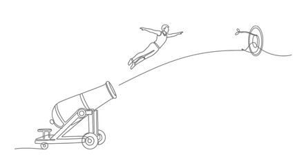 Man flying from cannon through target hoop, concept of risk, ambition, and success © Ahmad
