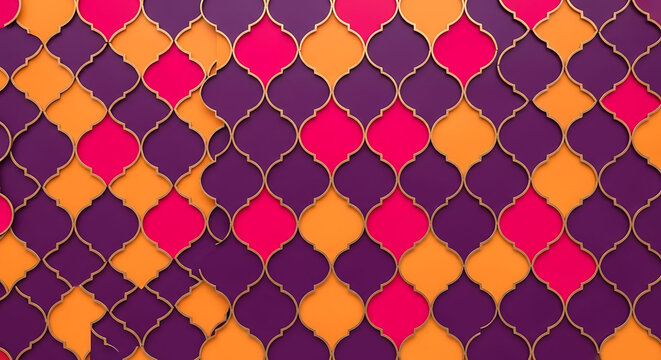 Colorful moroccan tiles pattern with purple orange and pink hues