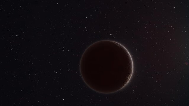 Abstract realistic space planet round sphere with a stone relief surface in space