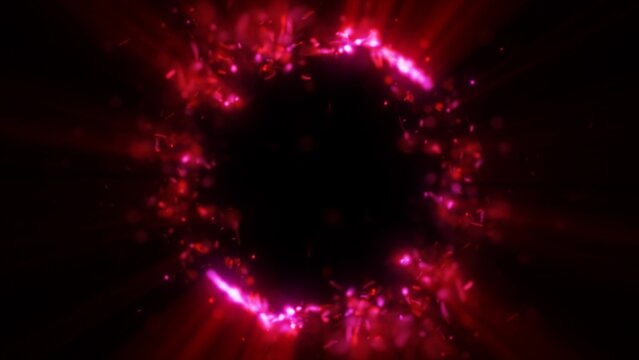 A swirling red vortex of energy and light frame, creating a futuristic and abstract motion effect. A glowing cosmic force in deep space background, video in high quality 4k, motion design