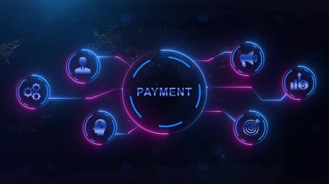 Payment Concept with Neon and Global Network Connections Financial Technology and Online Transaction