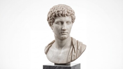 Obraz premium Classical marble bust of a young man with curly hair representing an ancient roman male figure