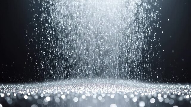 Falling water droplets on reflective surface