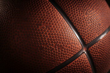 Obraz premium Close-up of Orange Basketball Surface with Blue Lines and Textured Pattern