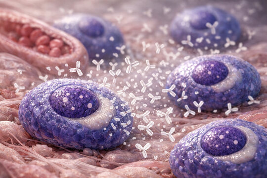 Plasma Cells Secreting Antibodies Into Tissue Fluid