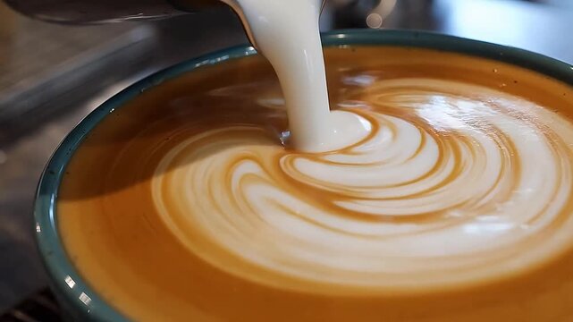 Coffee latte art being poured