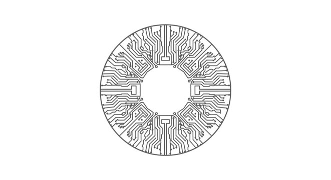 Abstract Circular Circuit Board Pattern on Isolated White Background Illustrating Digital Technology and Connectivity