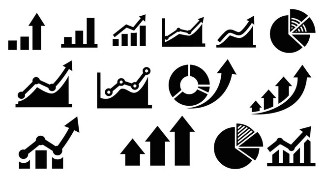 Financial Growth and Data Analysis Chart Icons Set on Isolated White Background