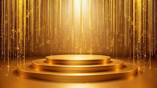Golden tiered platform with sparkling lights