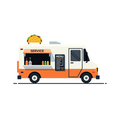 Food Truck with Taco Sign and Menu, Service Window Open