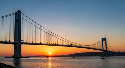 Obraz premium Verrazano-Narrows Bridge at Sunset - A Stunning View.