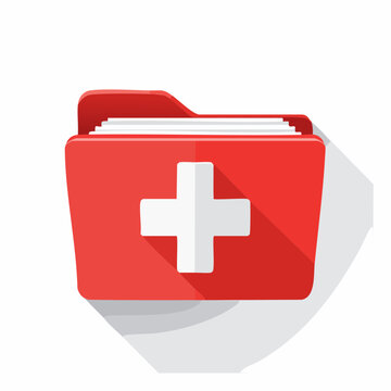 Red folder icon with white cross, healthcare document storage.