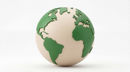 Obraz premium A detailed 3d rendered globe featuring a minimalist aesthetic with green landmasses on a beige sphere