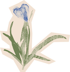 Fototapeta premium Colorful Halftone Flower Cutout Collage With Vintage Texture for Sticker Design Scrapbook Craft or Retro Botanical Decor Projects