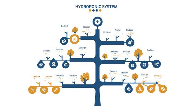 Hydroponic System Tree Diagram with Icons, Growing Plants, Sustainable Agriculture Concept