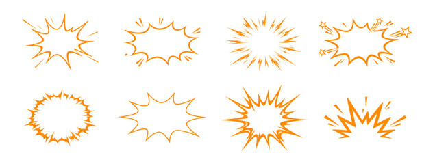 Hand drawn comic explosion burst star shape doodle set, cartoon boom sunburst and impact effect elements vector illustration on transparent background © Ira