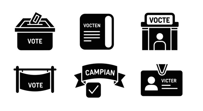 Voting and Election Icons: Ballot Box, Vote, Campaign, Voter ID
