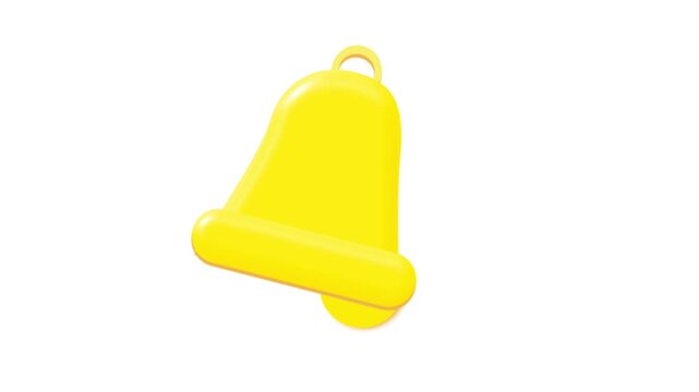 3D yellow notification bell ringing and swinging isolated on white and green screen backgrounds