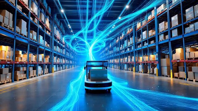 Automated warehouse with robotic cart